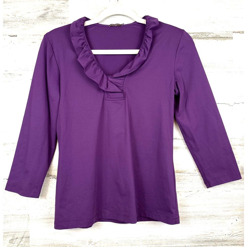 J. McLaughlin Catalina Cloth Ruffle Neck Top Womens XS PurplePreppy Chic